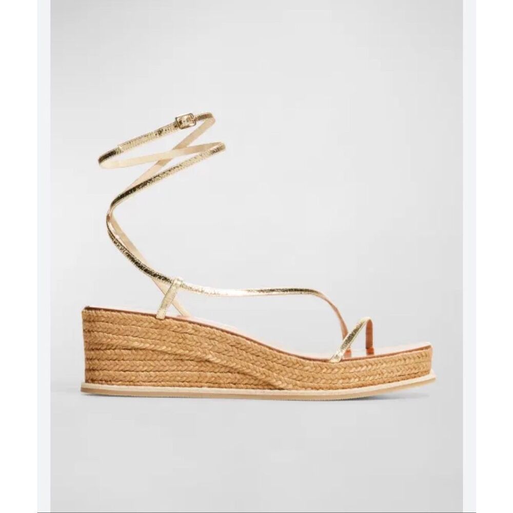 Jimmy Choo Drive Metallic Wedge Espadrille Sandals size 36.5